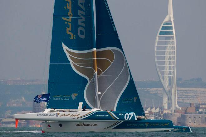 Oman Air fly past the Spinnaker Tower - 2015 AAM Cowes Week – Artemis Challenge © Lloyd Images